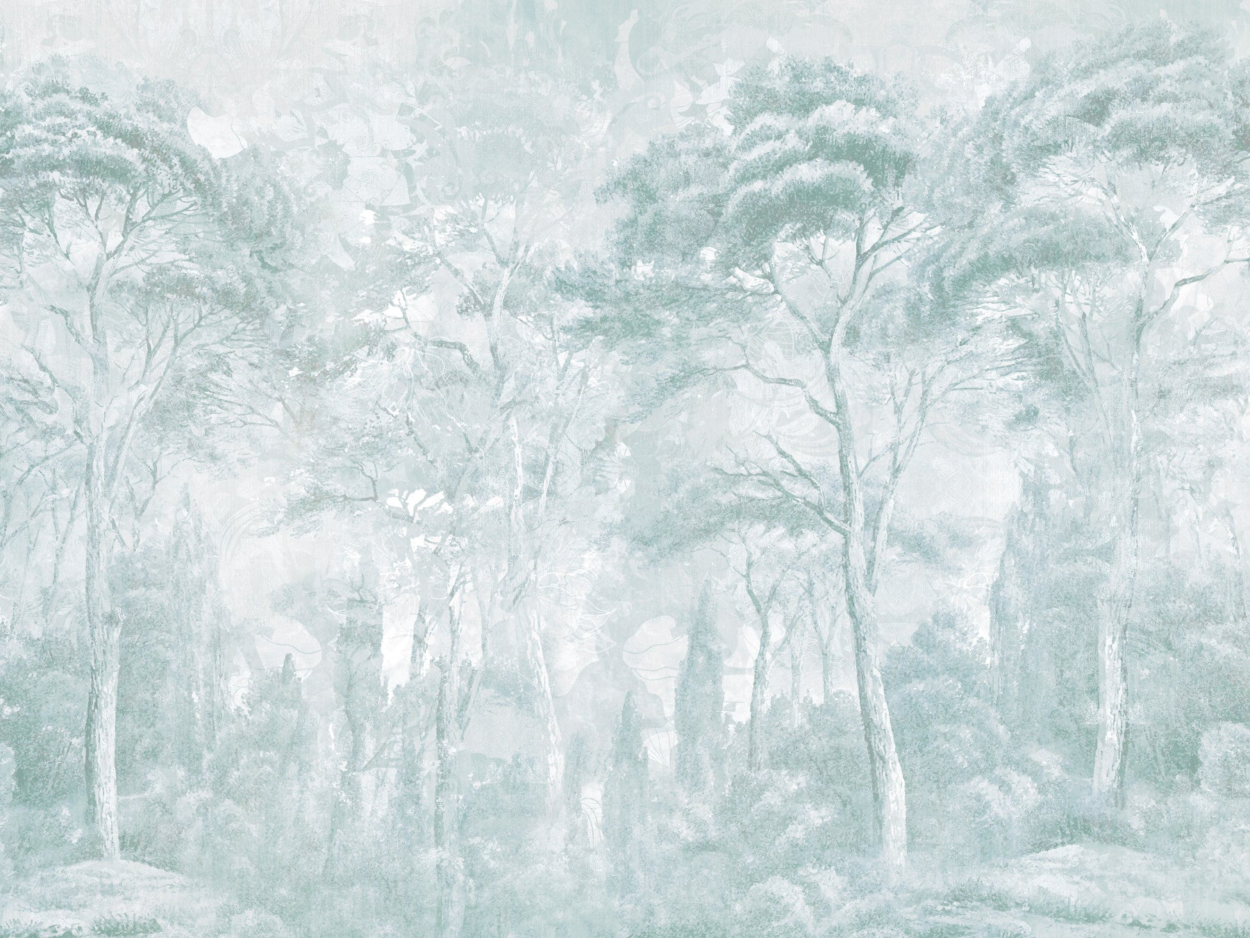 Sage Duck Egg Misty Forest Landscape Wall Mural Wall Mural