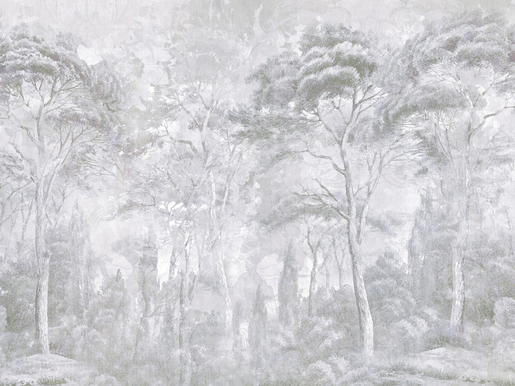 Foggy Slate Grey Misty Forest Landscape Wall Mural Wall Mural