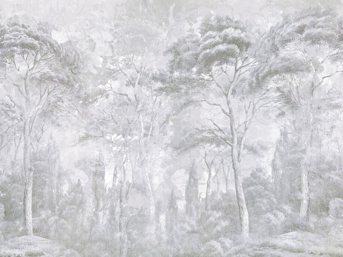 Foggy Slate Grey Misty Forest Landscape Wall Mural Wall Mural in your room