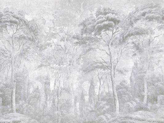 Foggy Slate Grey Misty Forest Landscape Wall Mural