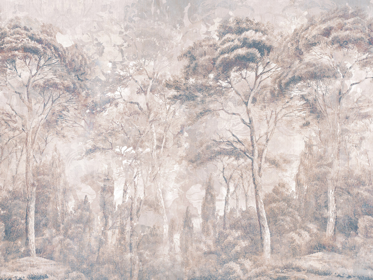 Dusty Mauve Taupe Misty Forest Landscape Wall Mural Wall Mural in your room — zoomed