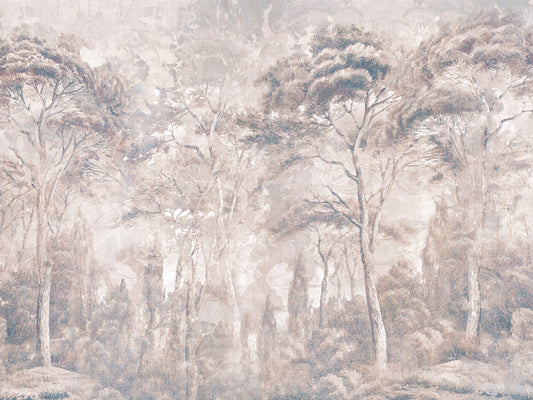 Dusty Mauve Taupe Misty Forest Landscape Wall Mural