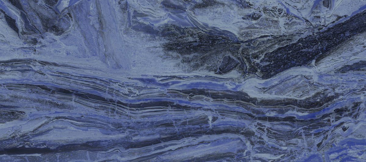 Deep Azure Fluid Marble Swirls Wall Mural in your room — zoomed