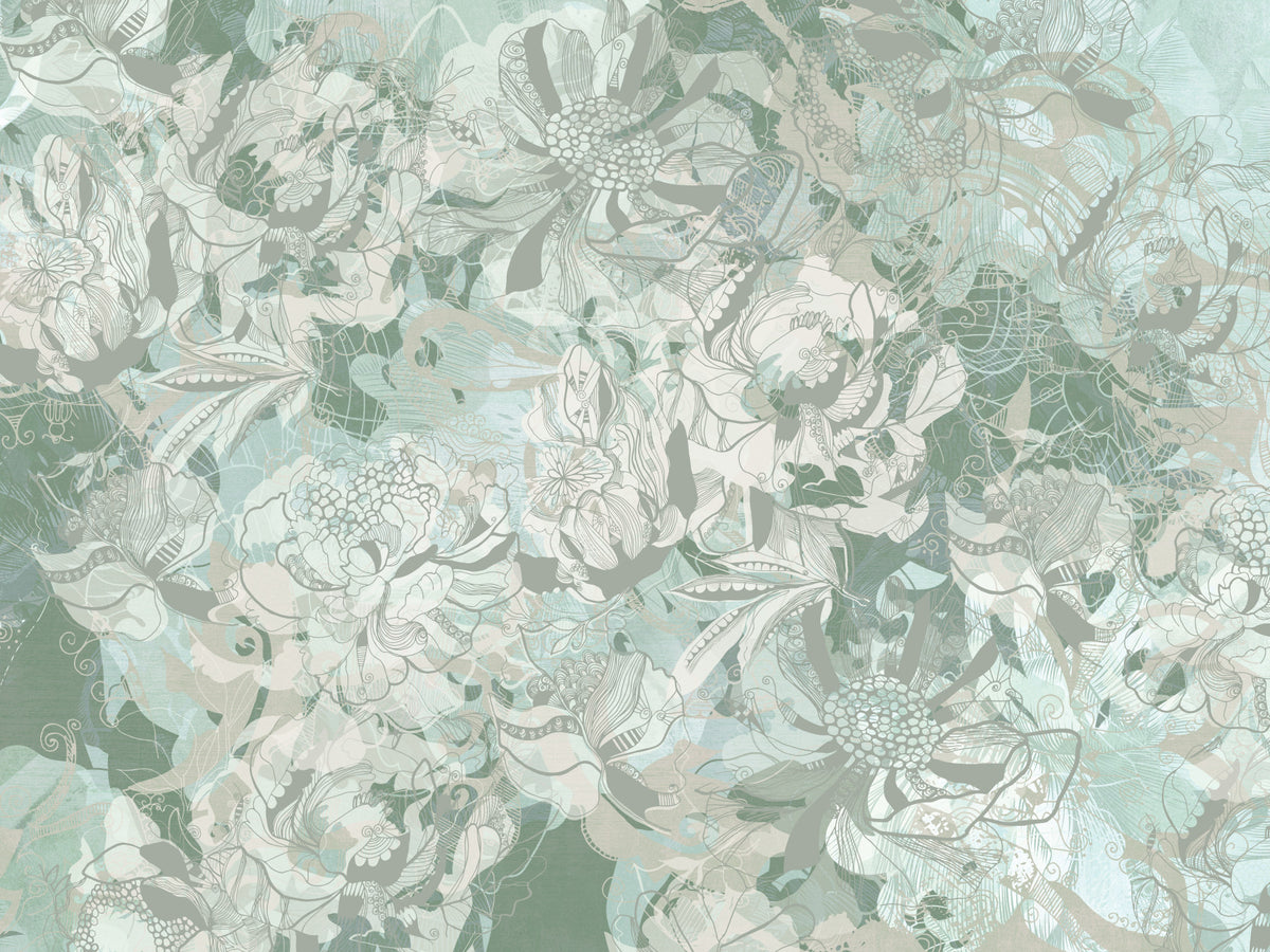 Rich Sage Olive Botanical Floral Wall Mural Wall Mural in your room