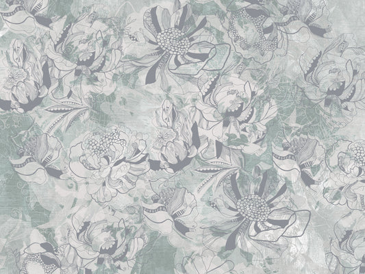 Misty Slate Ice Teal Botanical Floral Wall Mural Wall Mural