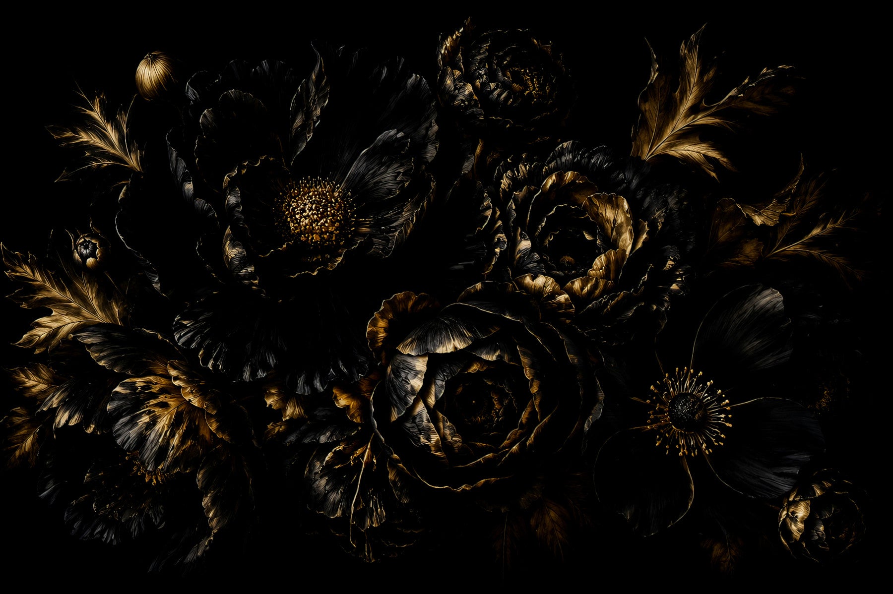 Opulent Gold Petal Still Life Wall Mural
