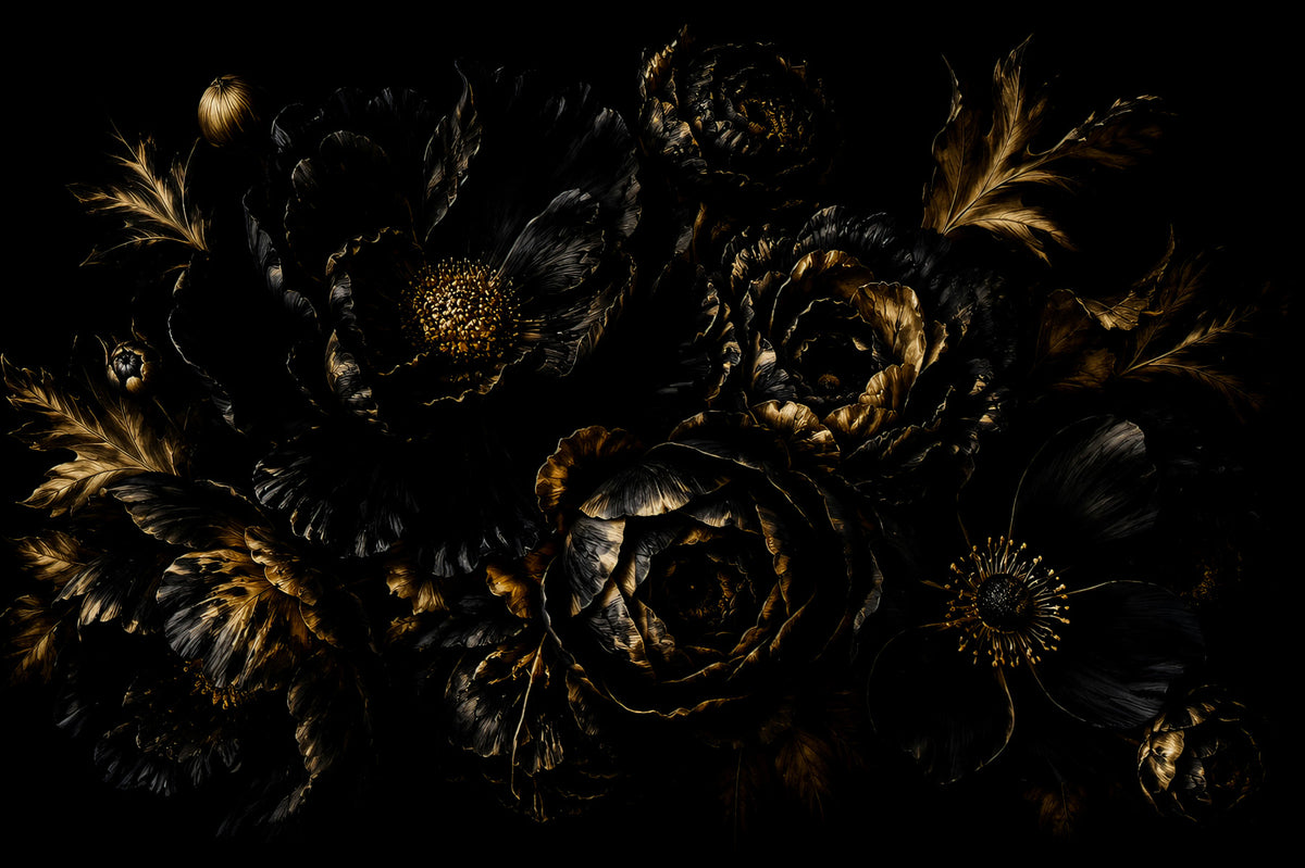 Opulent Gold Petal Still Life Wall Mural in your room — zoomed