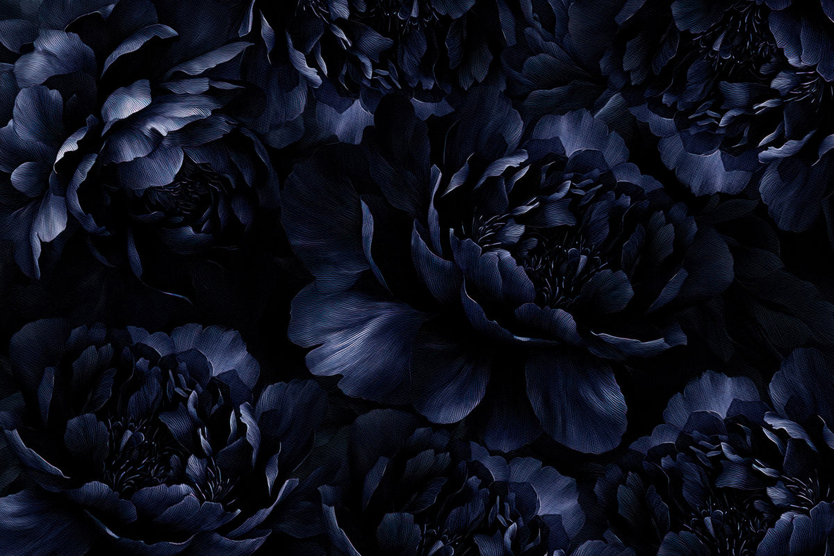 Midnight Peony Bloom Wall Mural in your room — zoomed
