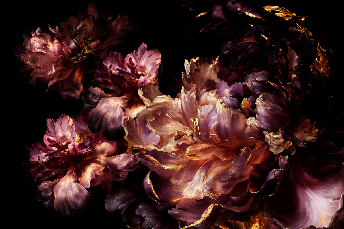 Gilded Dark Floral Bloom Wall Mural in your room