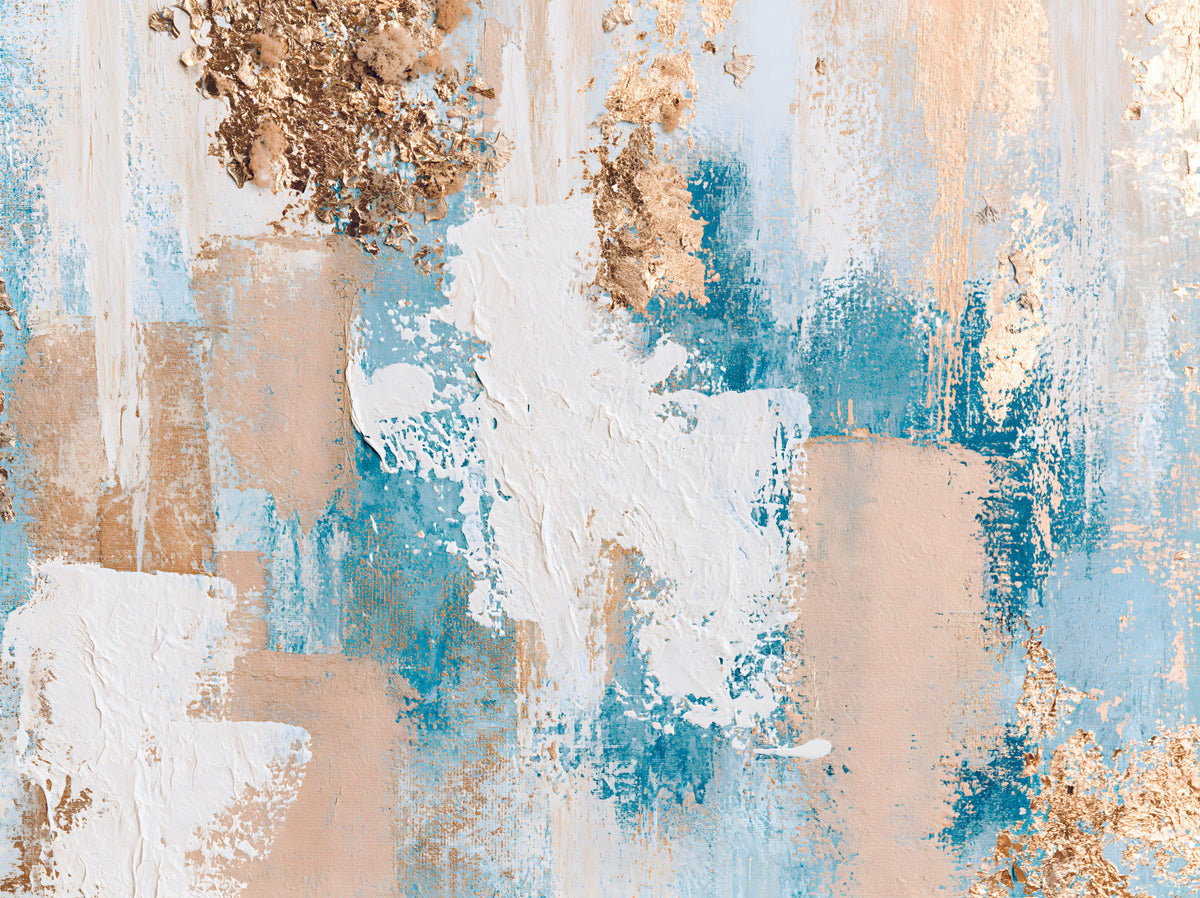 Azure and Gilded Brushstrokes Wall Mural in your room — zoomed