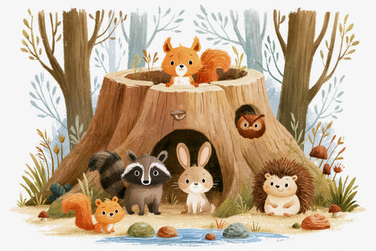 Forest Friends Tree Stump Scene Wall Mural