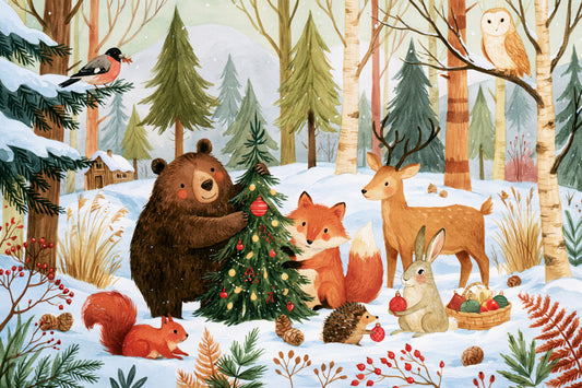 Winter Forest Friends Festive Christmas Celebration Wall Mural