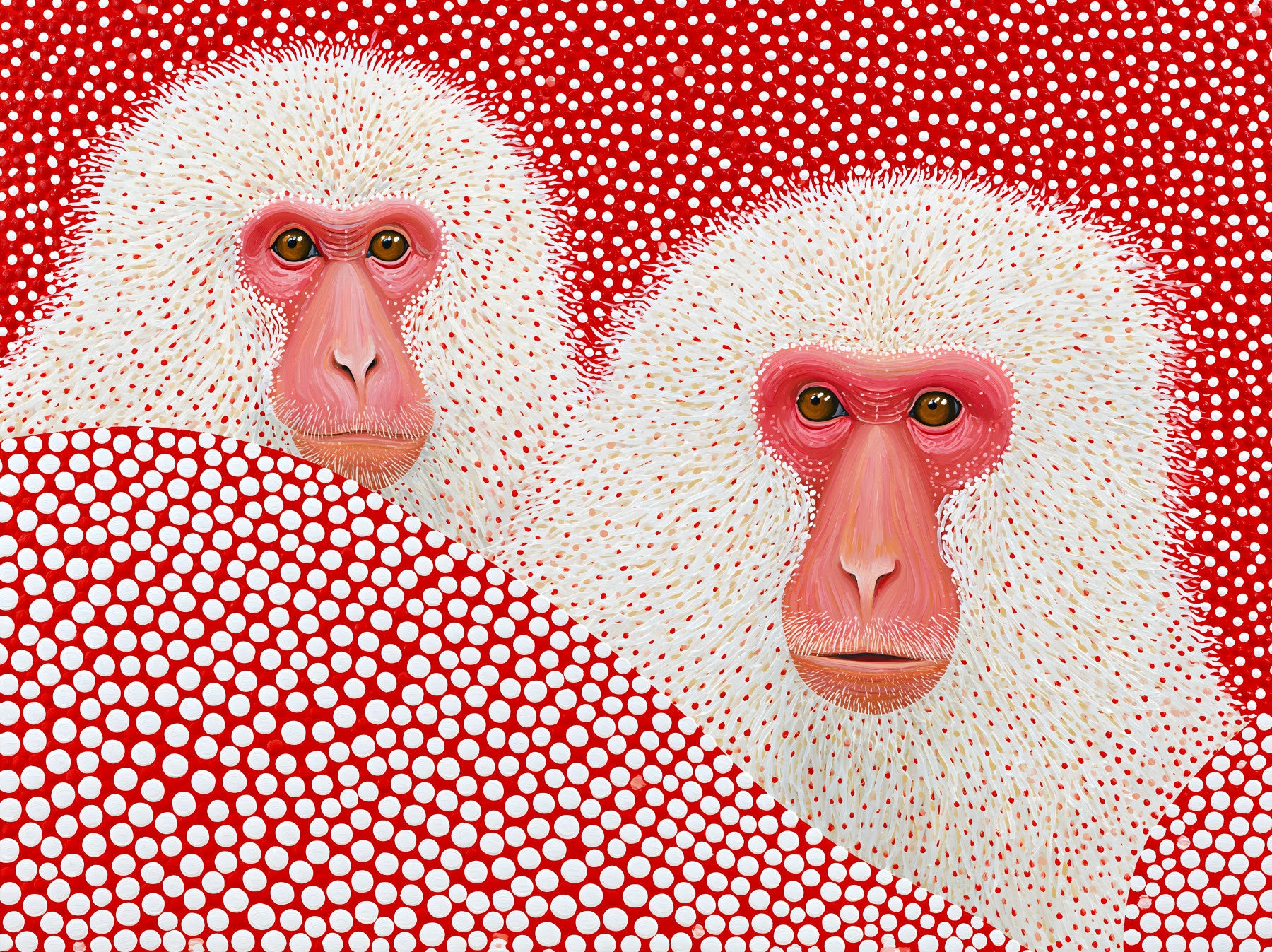 Snow Monkey Polka Dot Portrait Wall Mural