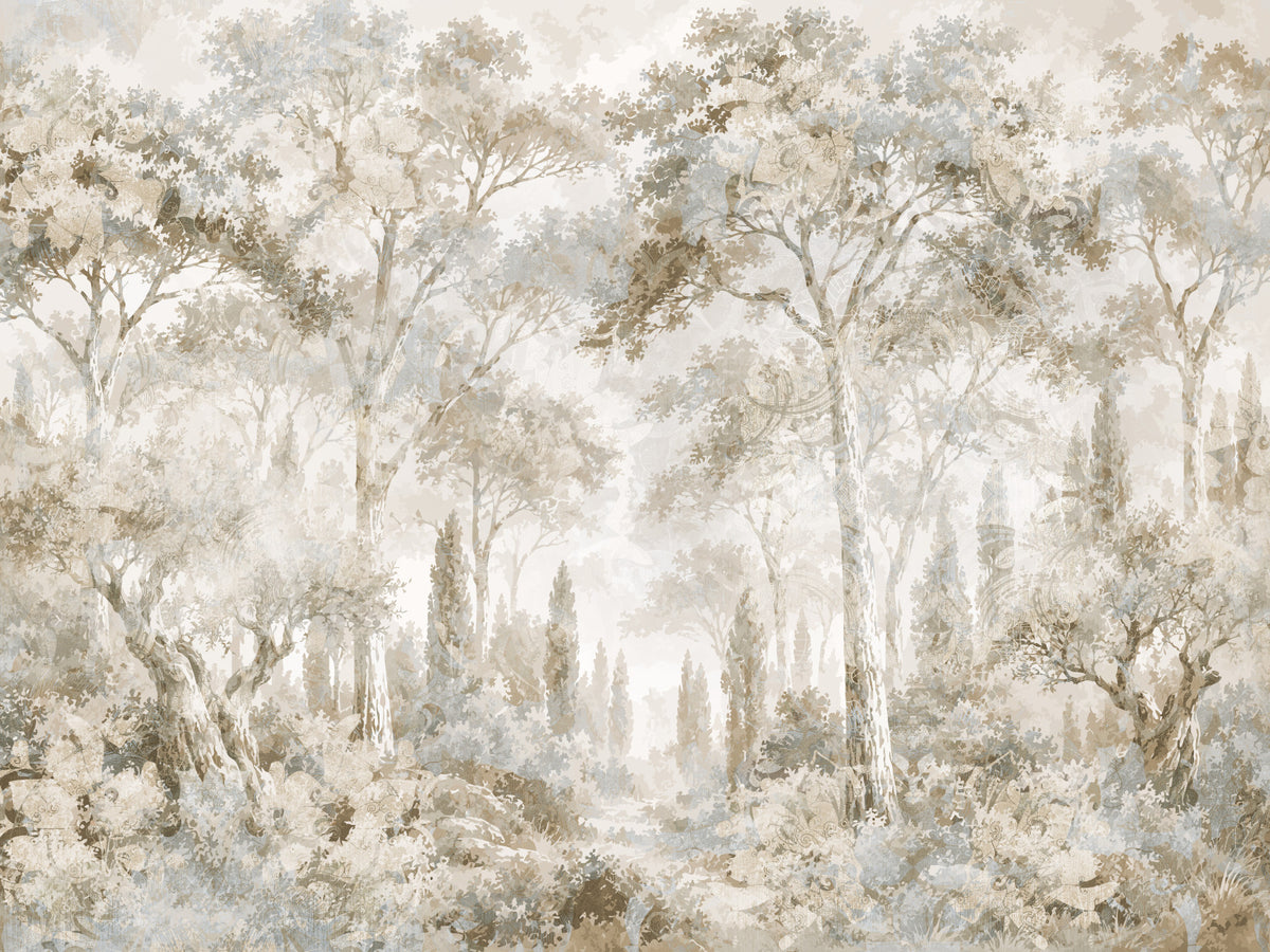 Misty Tuscan Forest Path Wall Mural in your room — zoomed
