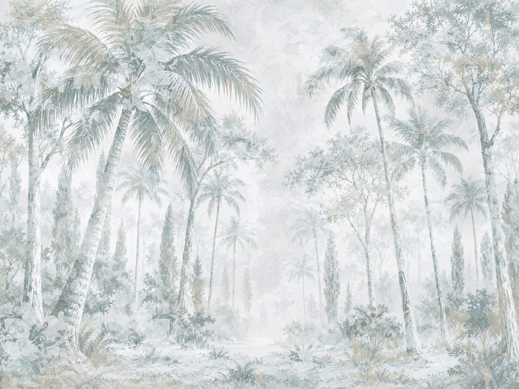 Misty Blue Jungle Path Wall Mural