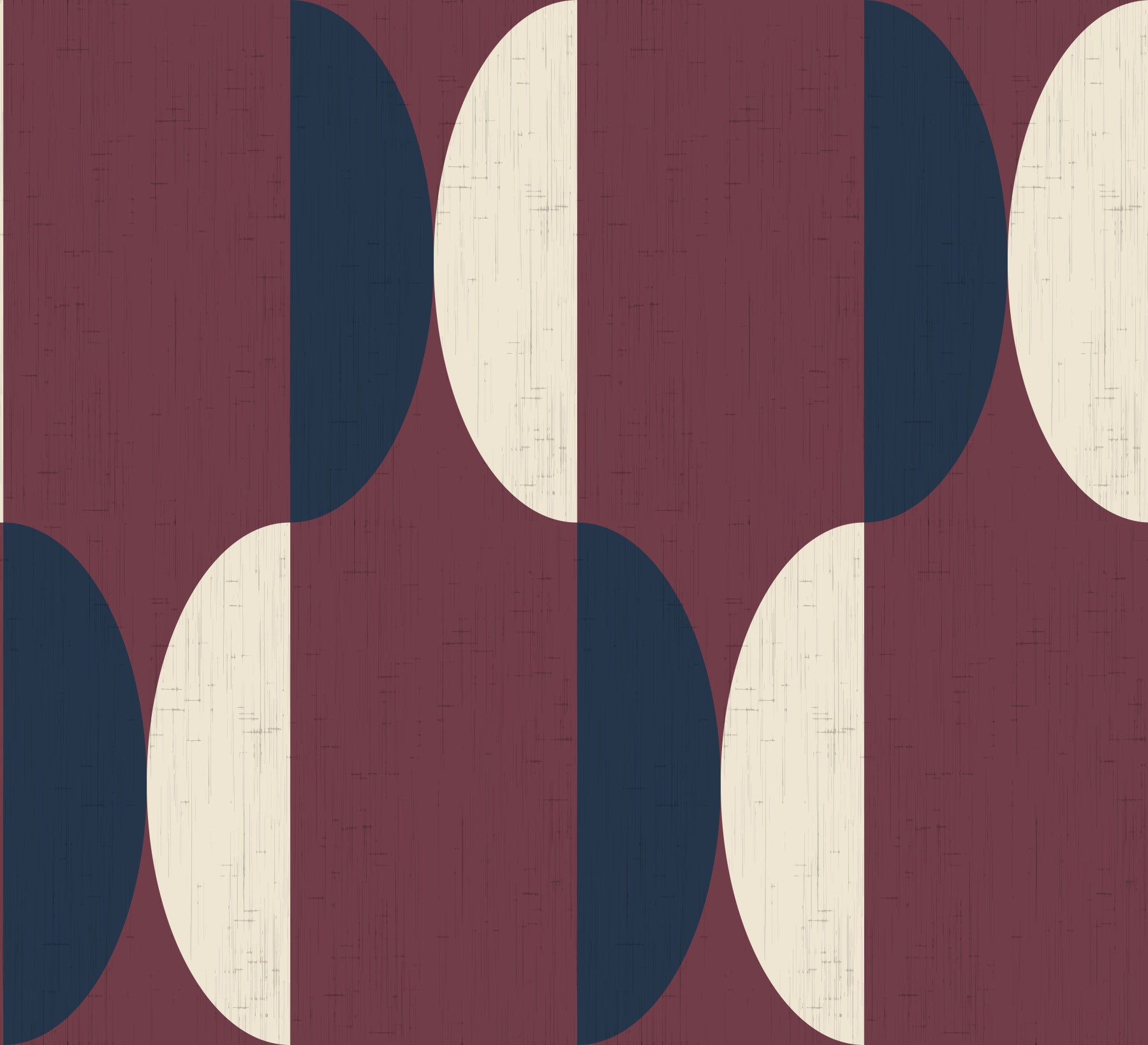 Mid Century Oval Wallpaper Burgundy Navy Wallpaper⁠