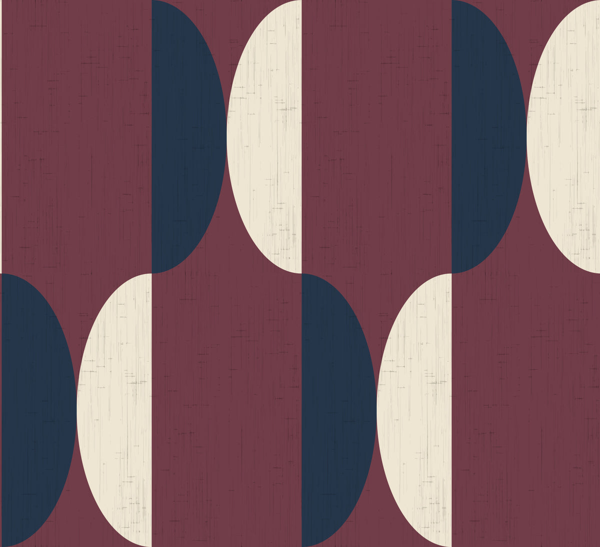 Mid Century Oval Wallpaper Burgundy Navy Wallpaper⁠ in your room