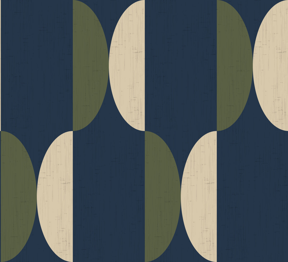 Mid Century Oval Wallpaper Navy Olive Wallpaper⁠ in your room — zoomed