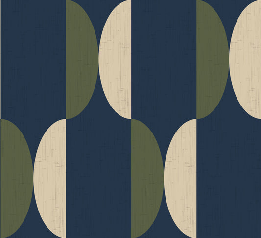 Mid Century Oval Wallpaper Navy Olive Wallpaper⁠