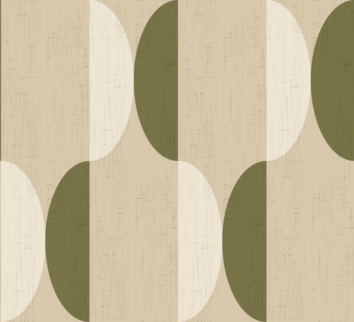 Mid Century Oval Wallpaper Cream Olive Wallpaper⁠ in your room — zoomed
