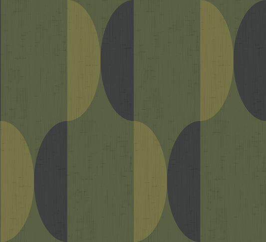 Mid Century Oval Wallpaper Olive Moss Wallpaper⁠