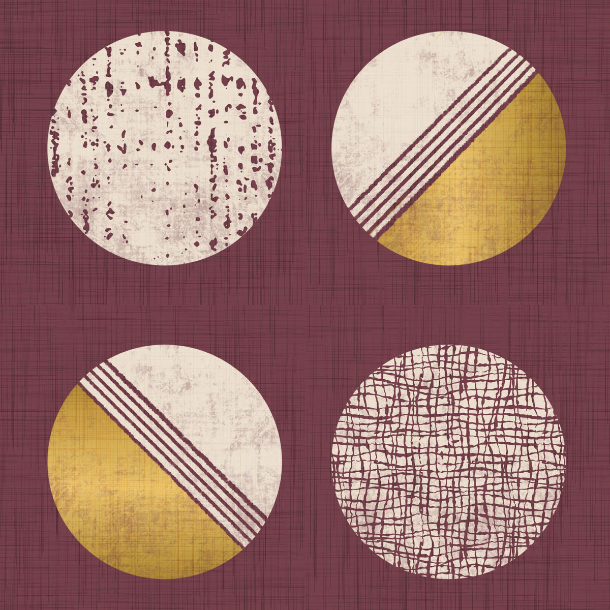 Burgundy Mustard Circles Wallpaper Mid Century Wallpaper⁠ in your room