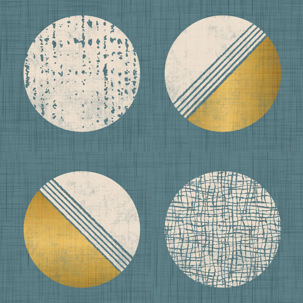 Dusty Teal Mustard Circles Wallpaper Mid Century Wallpaper⁠ in your room