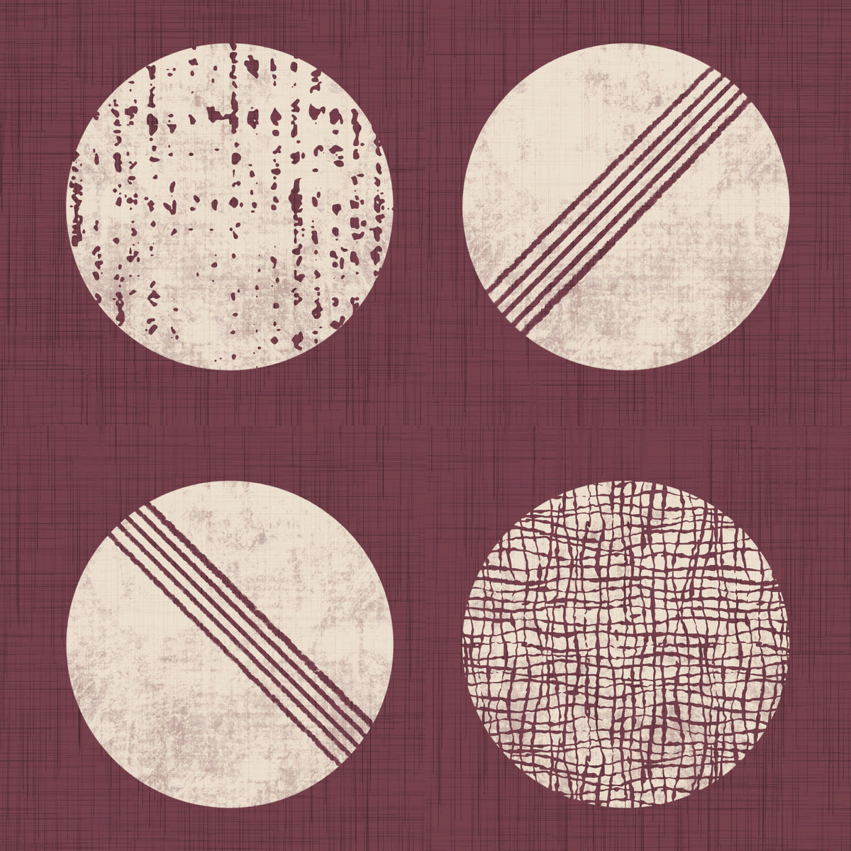 Burgundy Cream Circles Wallpaper Mid Century Wallpaper⁠ in your room