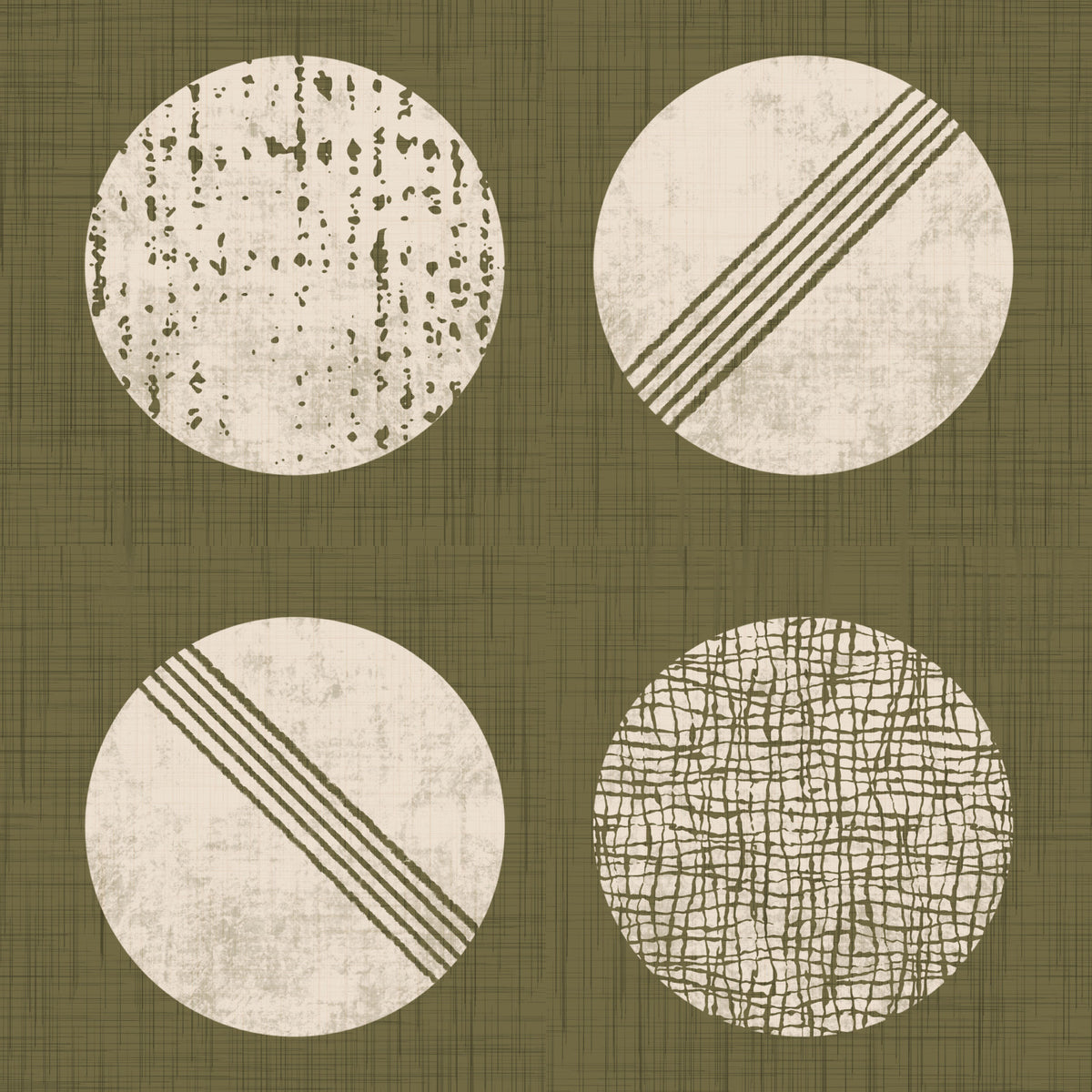 Olive Green Cream Circles Wallpaper Mid Century Wallpaper⁠ in your room