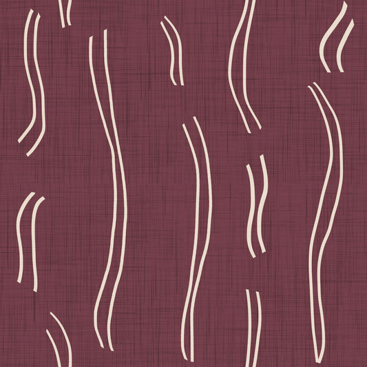 Burgundy Wavy Stripe Wallpaper Mid Century Wallpaper⁠