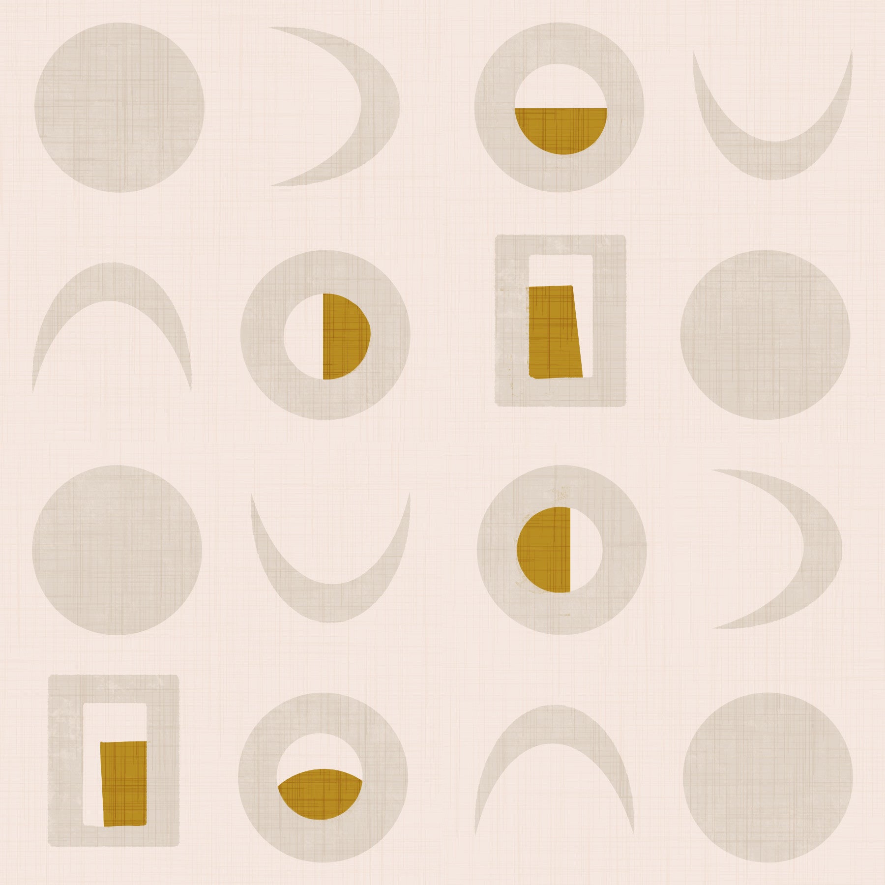 Cream Mustard Moon Phase Wallpaper Mid Century Wallpaper⁠