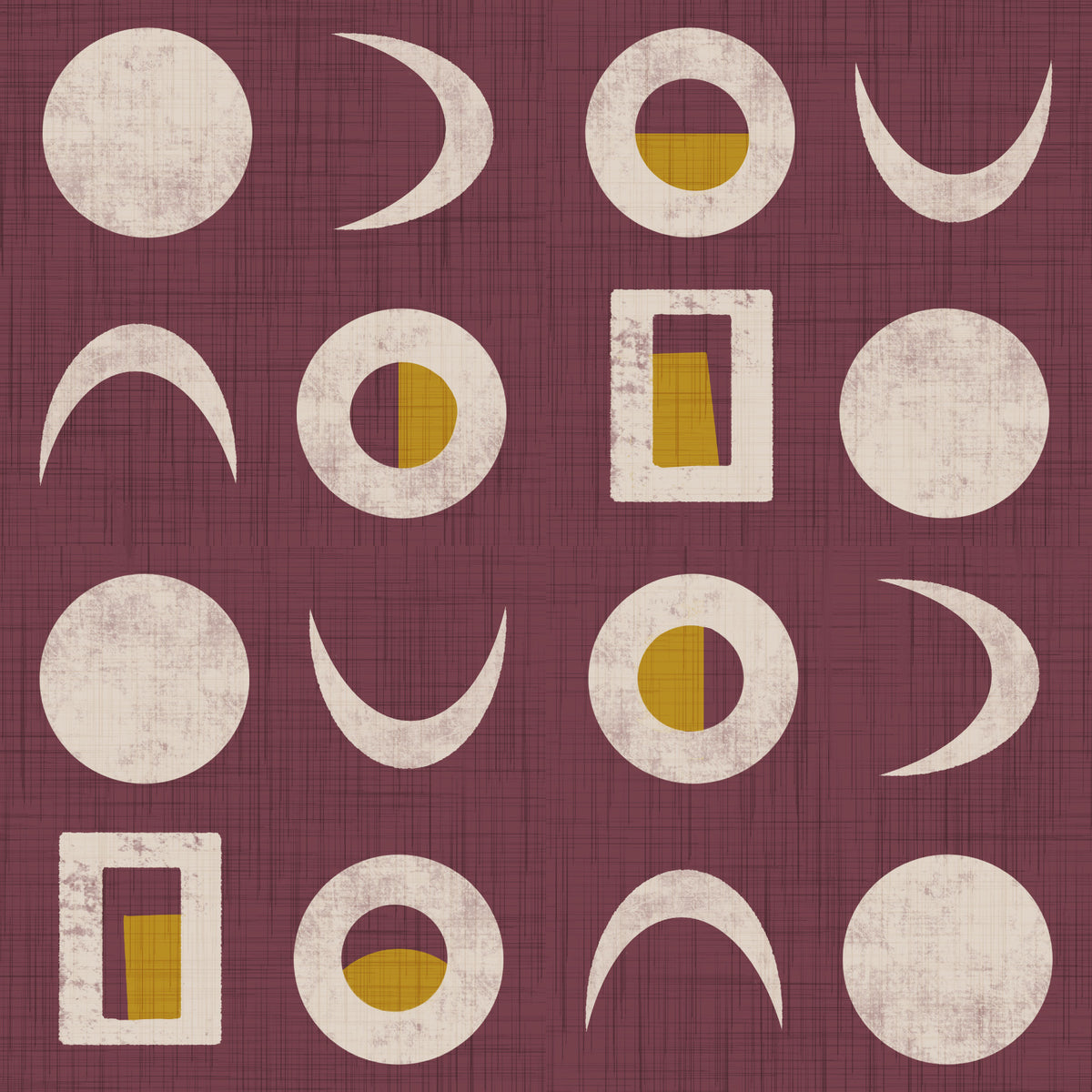Burgundy Moon Phase Wallpaper Mid Century Wallpaper⁠ in your room — zoomed