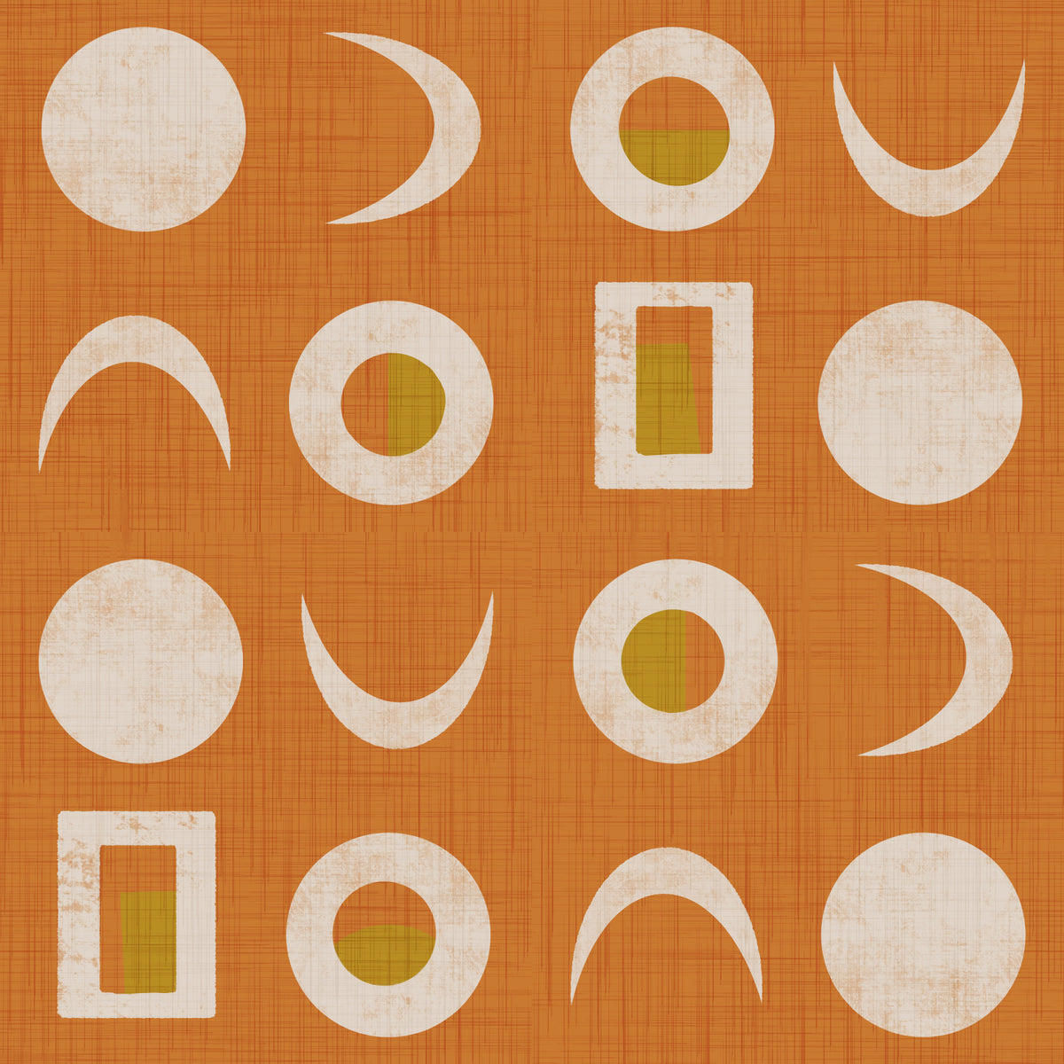 Burnt Orange Moon Phase Wallpaper Mid Century Wallpaper⁠ in your room
