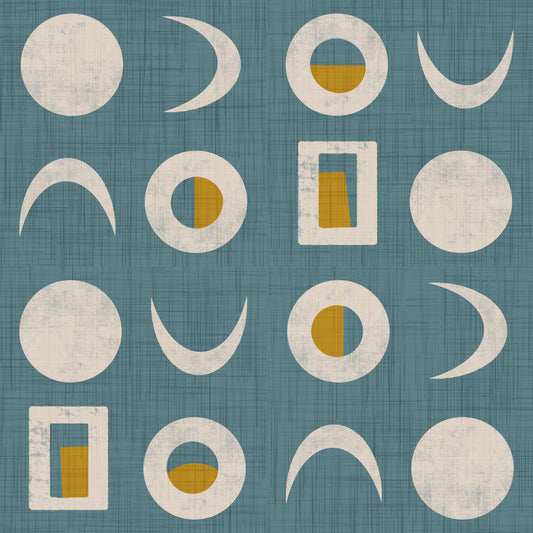Dusty Teal Moon Phase Wallpaper Mid Century Wallpaper⁠