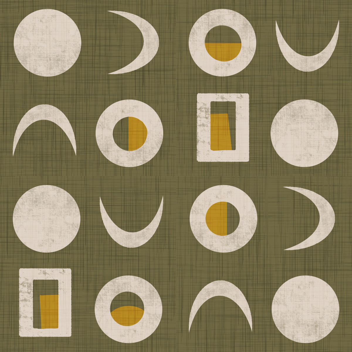 Olive Green Moon Phase Wallpaper Mid Century Wallpaper⁠ in your room — zoomed