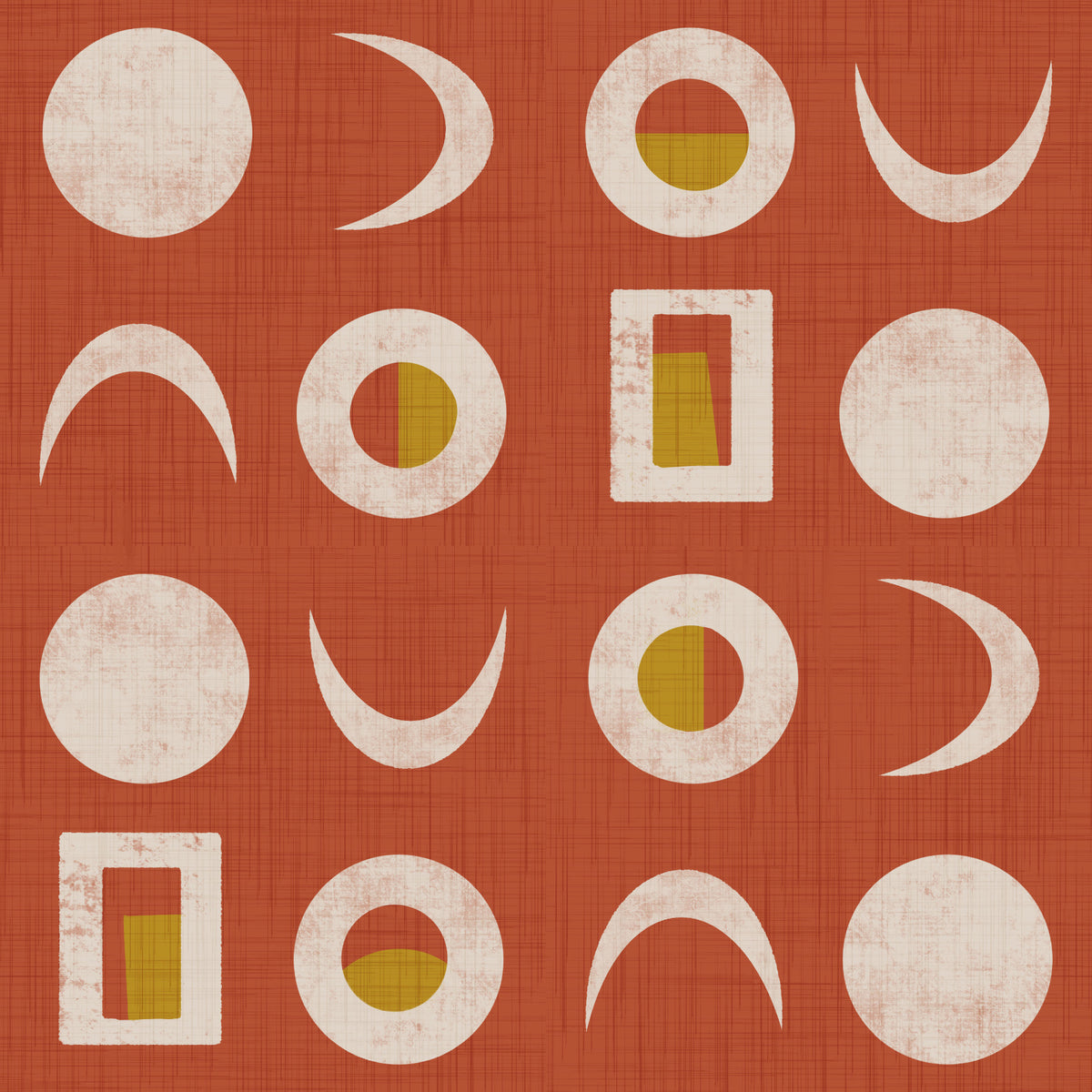 Rust Red Moon Phase Wallpaper Mid Century Wallpaper⁠ in your room