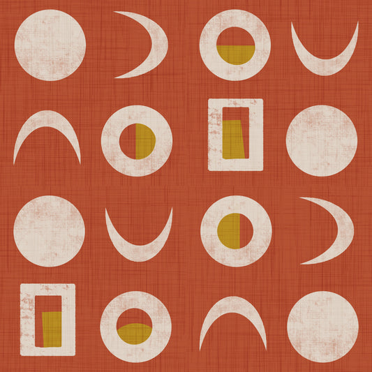 Rust Red Moon Phase Wallpaper Mid Century Wallpaper⁠
