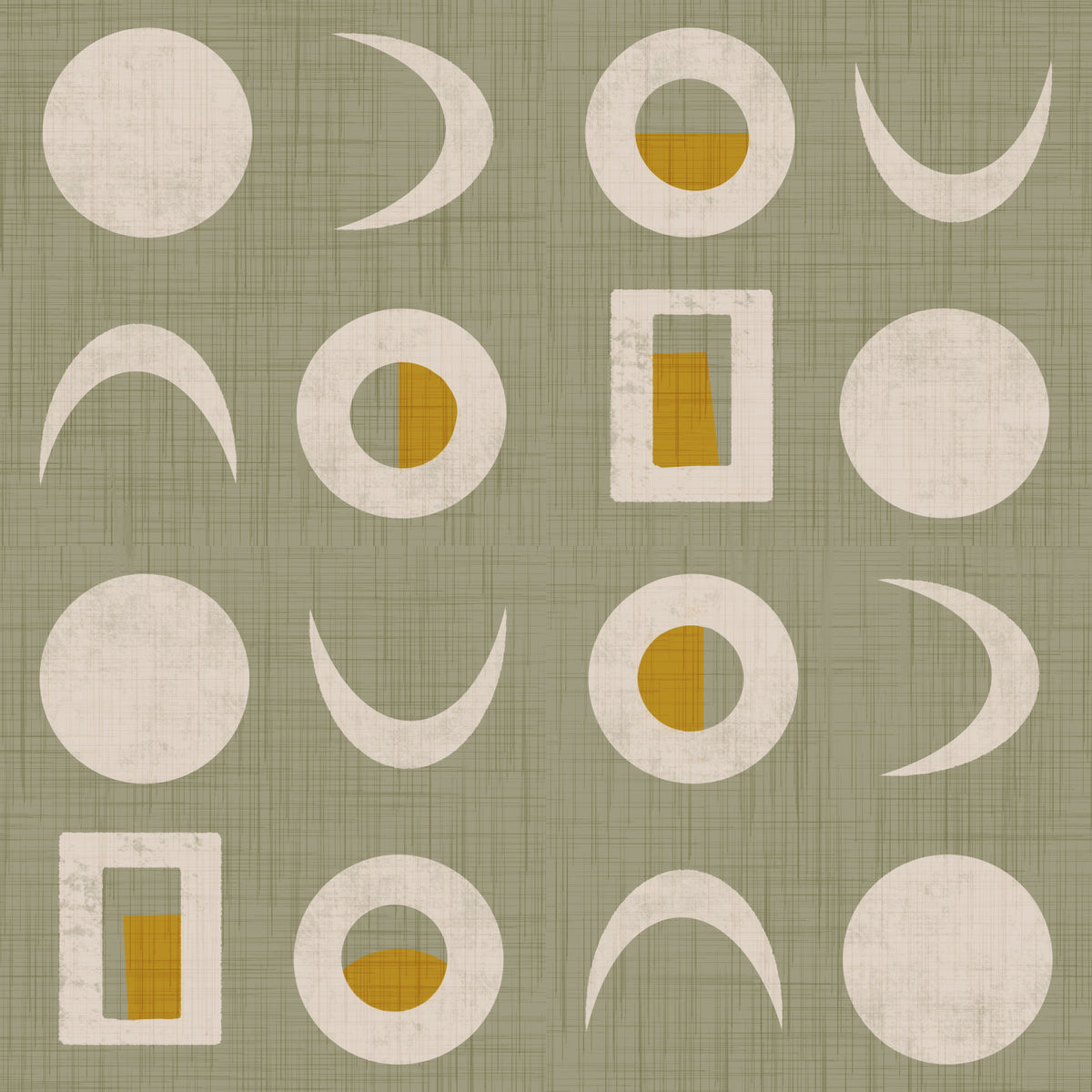 Sage Green Moon Phase Wallpaper Mid Century Wallpaper⁠ in your room — zoomed