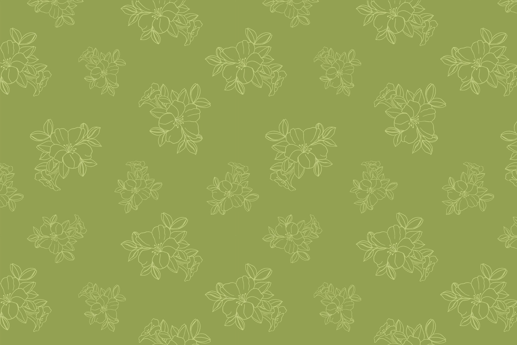 Sage Green Floral Outline Pattern Wallpaper⁠