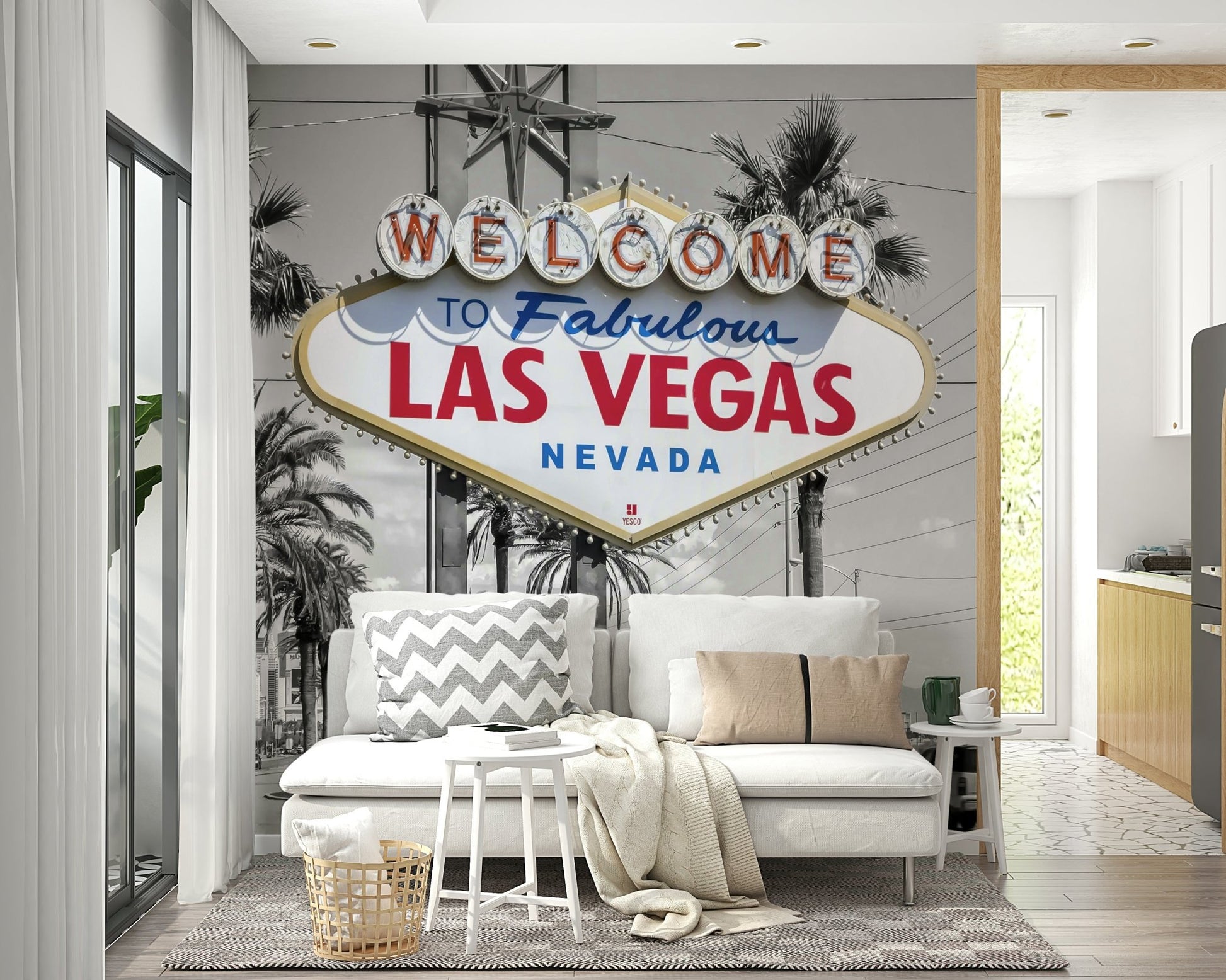 LAS VEGAS sign color pop wall mural for bold decor

