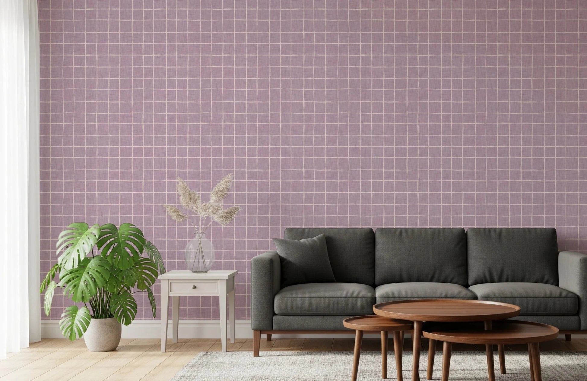Lavender Linen Grid Wallpaper⁠
