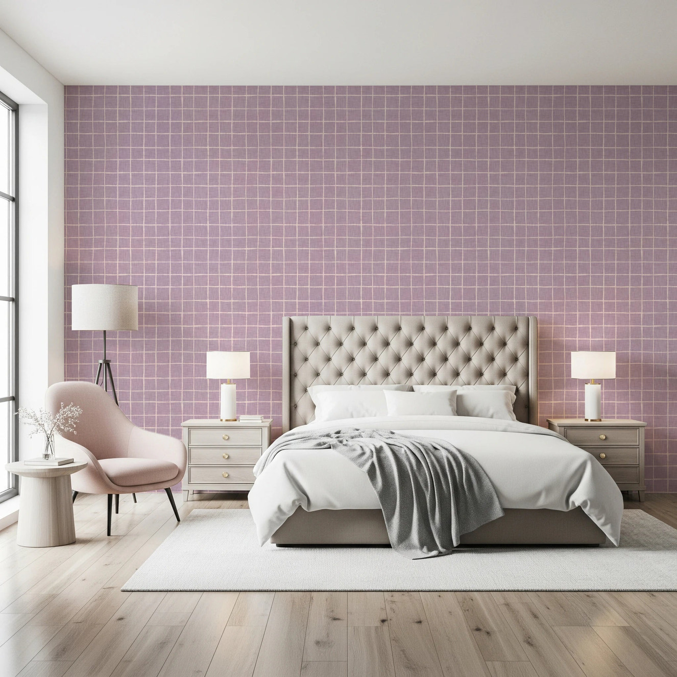 Lavender Linen Grid Wallpaper⁠