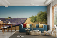 Lavender and olive wallpaper for calm, chic rooms

