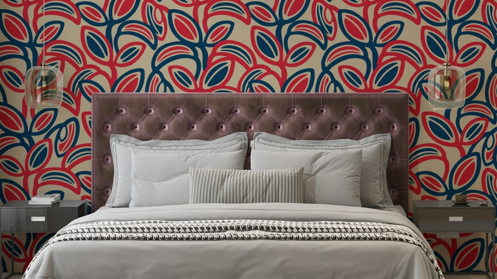 Groovy retro mid-century leaves pattern.


