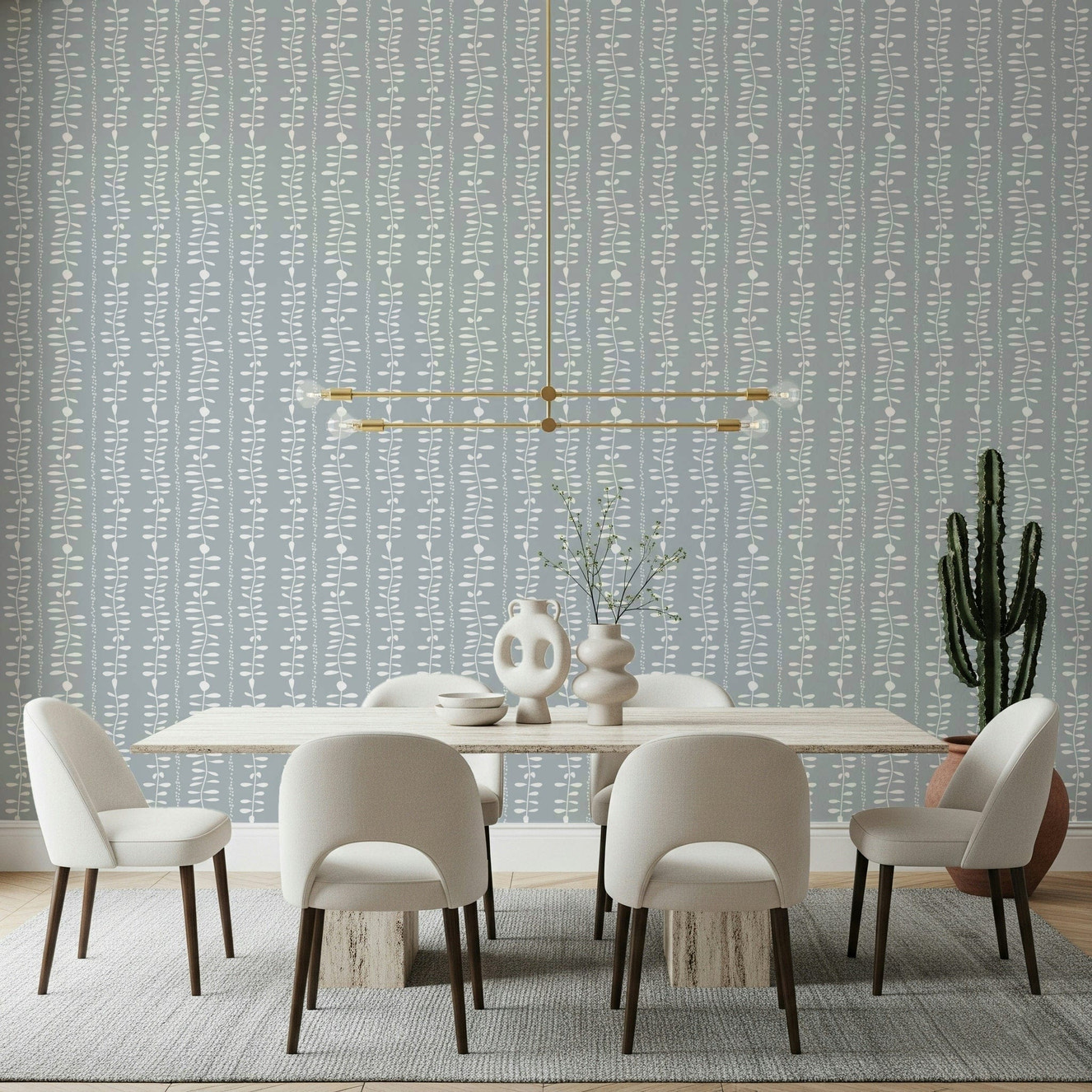 Leaves Cascade wall mural featuring white whimsical vines.