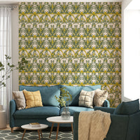 Wallpaper with an Italian grotesque pattern.

