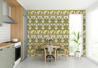 A close-up of the detailed lemon and leaf pattern.

