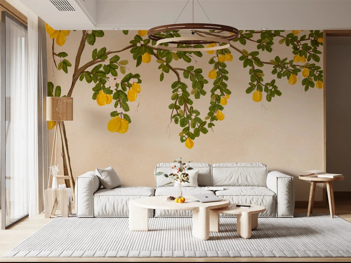 Lemon Grove Bloom Wall Mural in a Mediterranean citrus style.