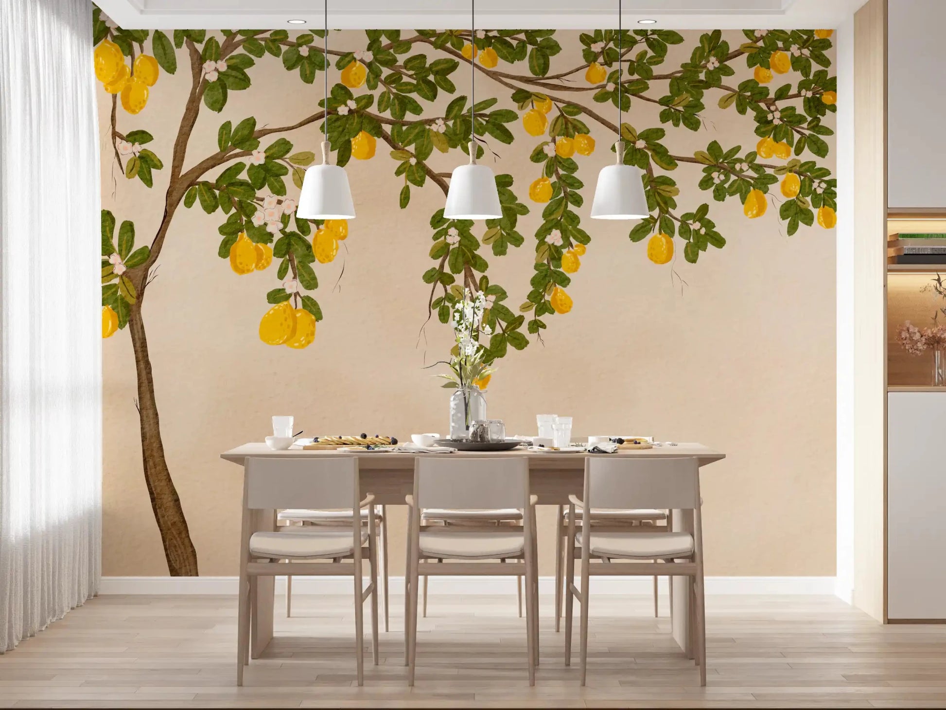 Lemon Grove Bloom Wall Mural with a watercolor aesthetic.
