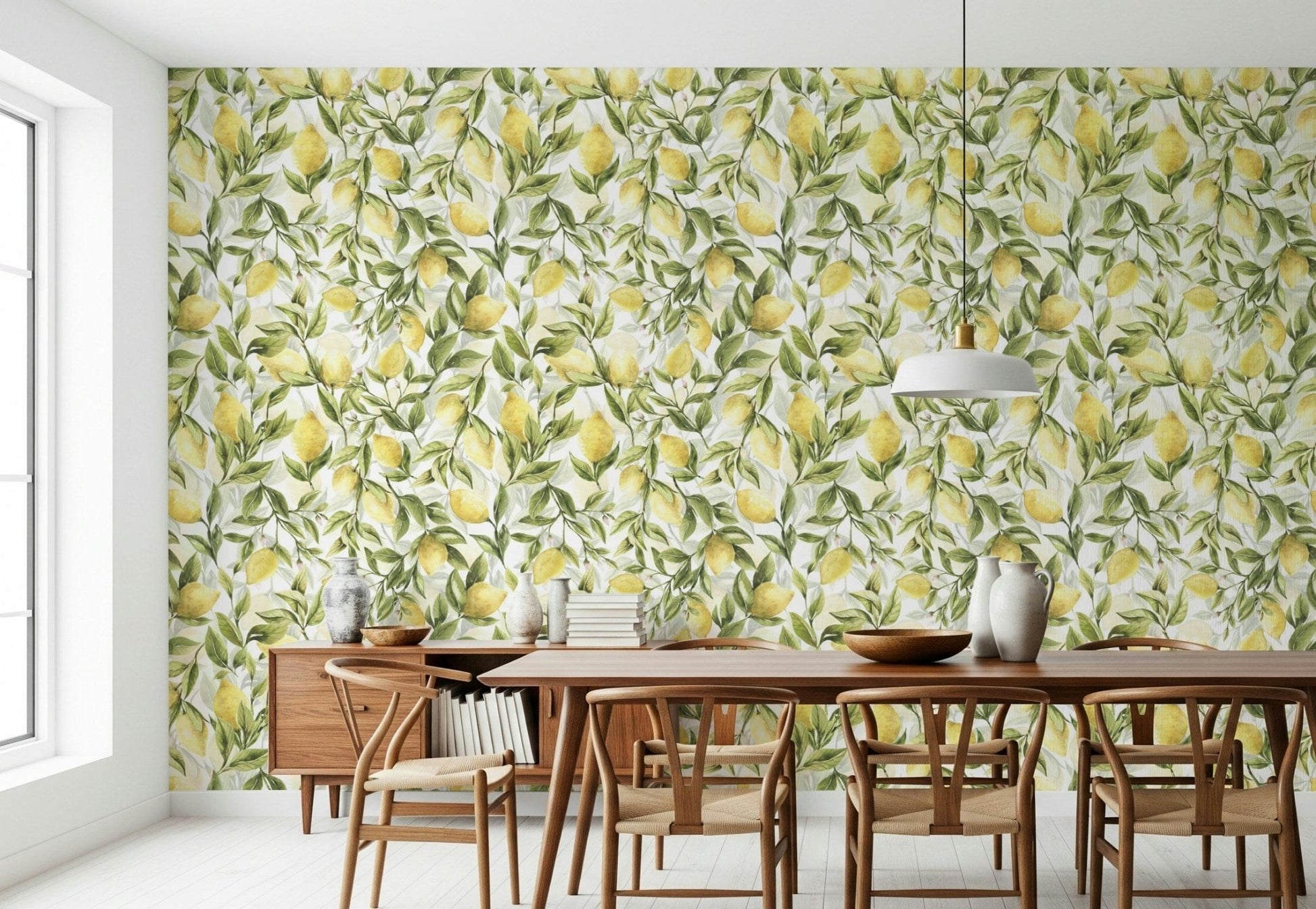 Sunshine Lemon Grove Dreams mural kitchen motif invigorating cheerful print.